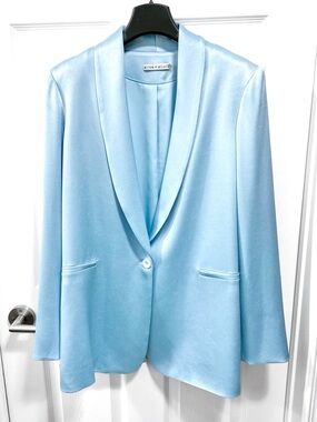 Alice + Olivia Powder Blue Satin Shawl Collar Blazer